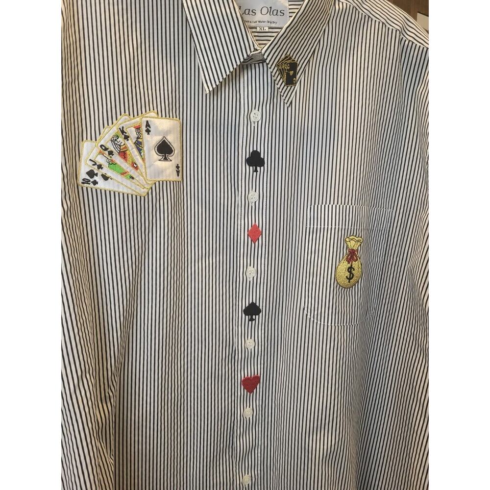 Vintage 90s Las Olas Button Down Shirt Casino Poker Embroidered XL